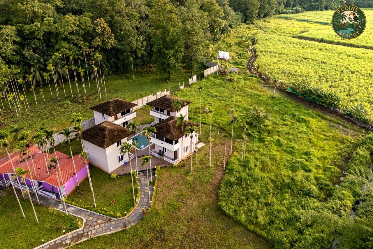 Aerial view of 9 Coins Resort and surrounding greenery